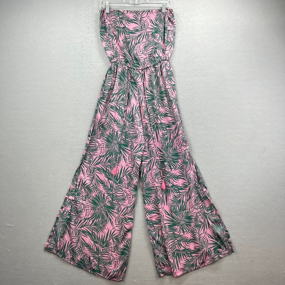 Elan Pink and Green Tropical Strapless Jumpsuit